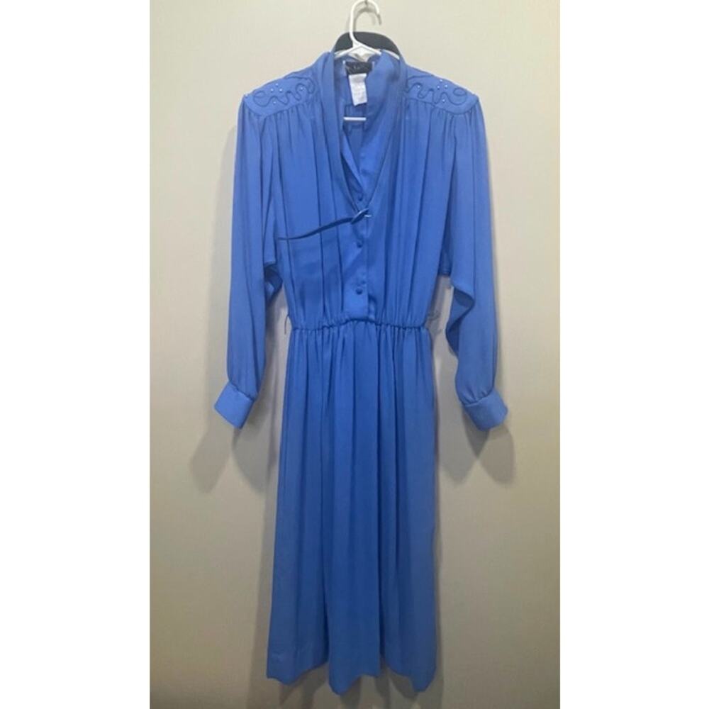 Vintage Willi of California Blue Secretary Dress Women’s Sz 14 Belted Midi Retro